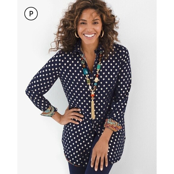 Chico's Women's Reversible Button Up Shirt O/4 XS Multicolor Polka Dot & Paisley - Picture 1 of 11